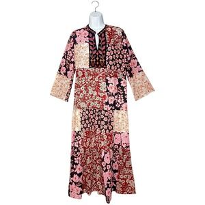 Johnny Was Flora Tie Back Dress size XS Boho Patchwork Floral Midi Embroidered